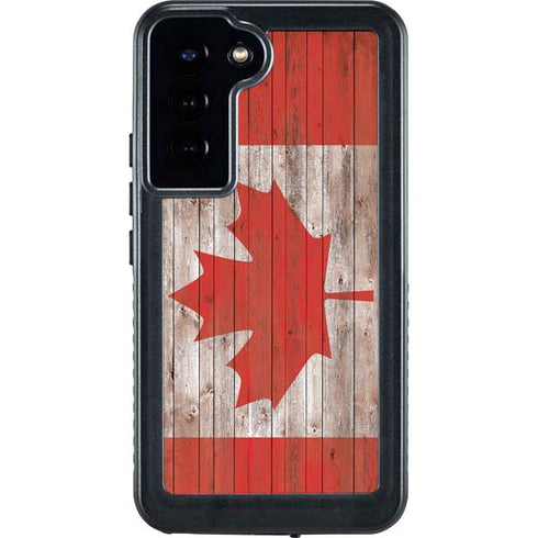 Canadian Flag Dark Wood Galaxy S23 Plus Waterproof Case